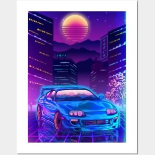Toyota Supra mk4 Car Synthwave Tokyo City Posters and Art